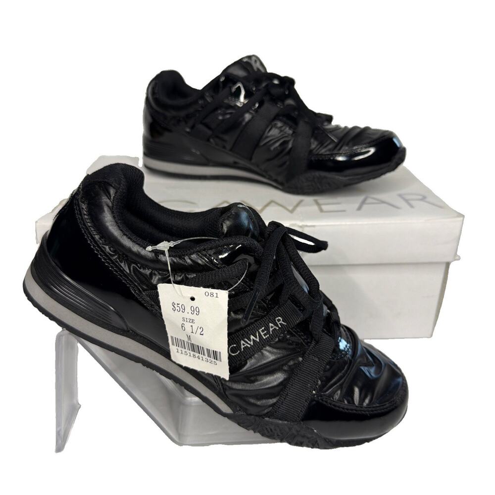 Rocawear Black Sneakers Women's Sz 6.5 Shiny Patent Soft Fabric Shoes New in Box